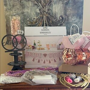 Bride Squad Party Banner and Pink Rose Gold Decorations